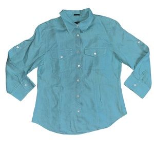 Talbots Womens Size Small 100% Linen Shirt Blue Button Down